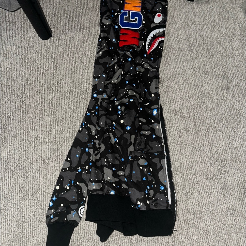 BAPE Space Camo Shark Full Zip Double Hoodie in a black multi colorway
